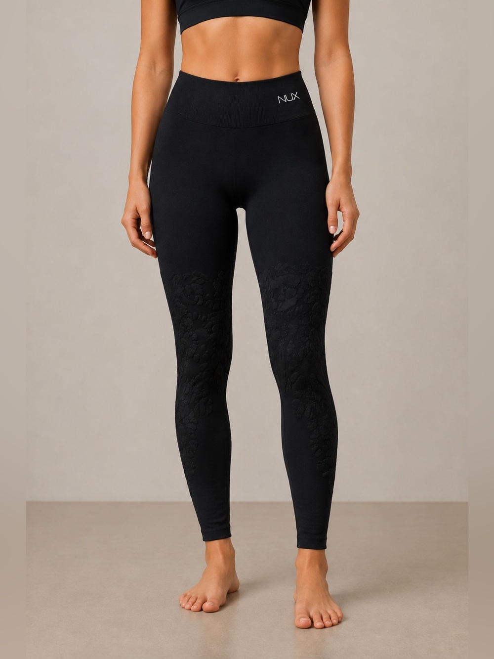NUX Ribbed Flower High Waist Leggings Black